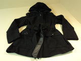 George Jacket Hooded Belt Button Front Faux Wool Female Adult XL 16-18 Blacks -- New No Tags