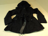 George Jacket Hooded Belt Button Front Faux Wool Female Adult XL 16-18 Blacks -- New No Tags