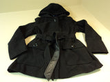 George Jacket Hooded Belt Button Front Faux Wool Female Adult XL 16-18 Blacks -- New No Tags