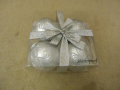 Designer Ornamet Balls 3in Diameter Silver Shatterproof Set of 4 -- New