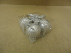 Designer Ornamet Balls 3in Diameter Silver Shatterproof Set of 4 -- New