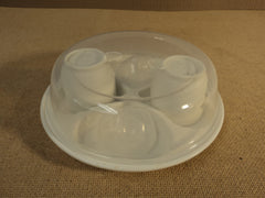 Standard Covered Egg Carrier 8in Diameter x 3in H White/Clear 3 Pieces Plastic -- Used