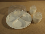 Standard Covered Egg Carrier 8in Diameter x 3in H White/Clear 3 Pieces Plastic -- Used