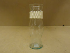 Designer Flower Vase 8 3/4in H x 3in Diameter Clear/Ivory Glass Faux Pearl -- Used