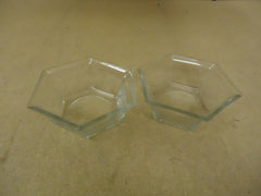 Designer Pair of Bowls Planters 6in W x 6in D x 2 1/2in H Clear Hexagon Glass -- Used