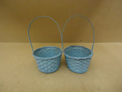 Designer Baskets 13in H x 8in W x 7in D Blue Lot of 2 Handle Wood Wicker -- New