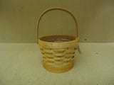 Designer Basket 7in Diameter x 5in H Woodtone Handle Plastic Liner Wicker -- New