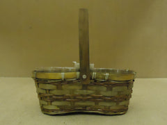 Designer Basket 11in W x 6in D x 4in H Woodtone Handle Wicker Wood -- New