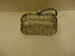 Designer Basket 11in W x 6in D x 4in H Woodtone Handle Wicker Wood -- New