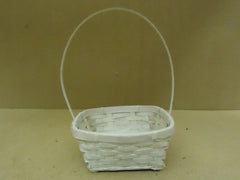 Designer Basket 11in H x 7in W x 7in D White Handle Wood Wicker -- New