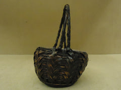 Designer Basket 12in H x 8in W x 7in D Dark Woodtone Handle Plastic Liner Wicker -- New