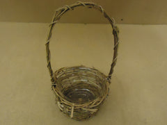 Handcrafted Basket 12in H x 7in Diameter Woodtone Round Handle Wood Twig -- New