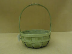 Designer Flower Basket 12in H x 8in Diameter Green Round Plastic Liner Wood -- New