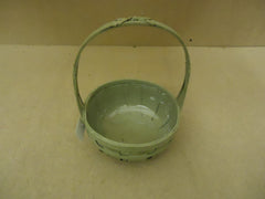 Designer Flower Basket 12in H x 8in Diameter Green Round Plastic Liner Wood -- New