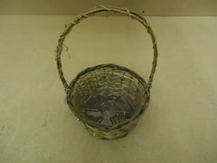 Handcrafted Basket 14in H x 9in Diameter Woodtone Handle Wicker -- New