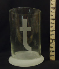 Set of 3 Glasses with Letter t  5in x 3 1/2in x 3 1/2in Glass -- Used