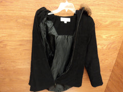 Jones New York Jacket Coat Fur Accent Polyester 100% Female Adult 8 Blacks Solid -- Used