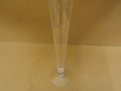 Designer Trumpet Vase 29in H x 12in Diameter Clear Modern Curved Glass -- New