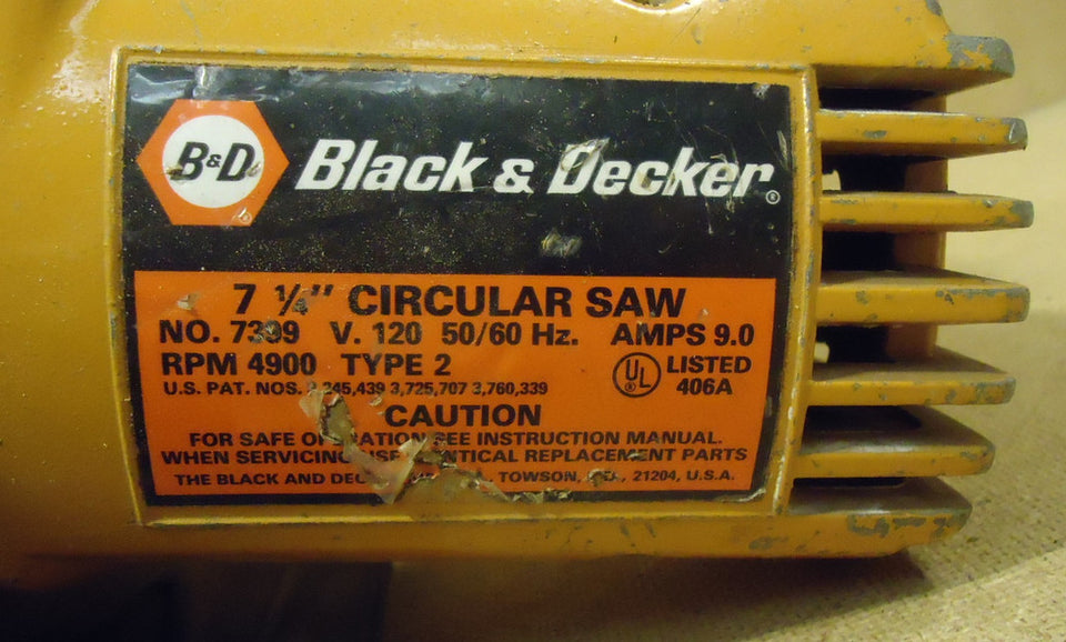 Vintage Black & Decker No. 7301 7-1/4 Circular Saw 1HP - Made in USA Type A