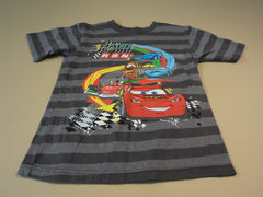 Disney Store Boys T-Shirt Cars Cars Lighting McQueen 4XS Grays Striped -- Used
