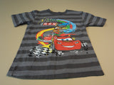 Disney Store Boys T-Shirt Cars Cars Lighting McQueen 4XS Grays Striped -- Used
