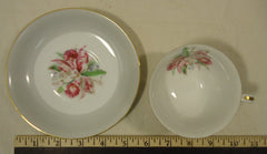 Noritake 5049 Vintage Tea Cup & Saucer 5 1/2in x 5 1/2in x 3in China Gold Rim -- Used