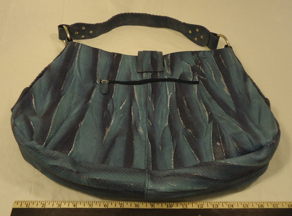 Charlie Lapson Purse Leather Female Adult Baguette Blue Silver Brushstroke Snakeskin 46 311 185 New