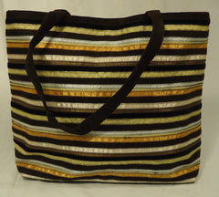 Elissa Bloom Purse Cotton Female Adult Tote Brown/Gold/Beige Stripes 10-17df -- New