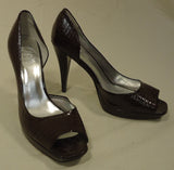 JS Open Toe Heels Shoes Man Made Female Adult 8 1/2 B Brown Snake Skin 16-210js -- New No Tags