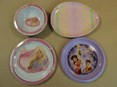 Trudeau Kid Plates Bowl Lot of Four Multicolor Barbie Tinkerbell Easter Plastic -- Used