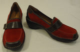 St. johns Bay Loafers Mules Leather Female Adult 7.5M Red/Brown Solid/Suede 112-30sj -- New No Tags