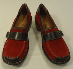 St. johns Bay Loafers Mules Leather Female Adult 7.5M Red/Brown Solid/Suede 112-30sj -- New No Tags