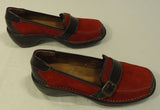 St. johns Bay Loafers Mules Leather Female Adult 7.5M Red/Brown Solid/Suede 112-30sj -- New No Tags