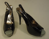 Steve Madden Open Toe Slingback Stiletto Man Made Female Adult 8.5 Black/Gray Solid/Shinny 17-211sm -- New with Tags