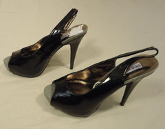 Steve Madden Open Toe Slingback Stiletto Man Made Female Adult 8.5 Black/Gray Solid/Shinny 17-211sm -- New with Tags