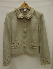 Mac & Jac Coat Acrylic Female Adult 12 Beige/White Herringbone/Lace/Beads 79-59mj -- New No Tags