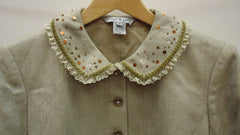 Mac & Jac Coat Acrylic Female Adult 12 Beige/White Herringbone/Lace/Beads 79-59mj -- New No Tags