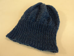 Handcrafted Reversible Slouchy Hat Ocean Blue Textured 100% Merino Wool Female -- New No Tags