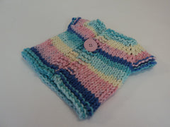 Handcrafted Girls Baby Sweater Pink Blue Yellow 100% Acrylic Female 0-1 Striped -- New No Tags