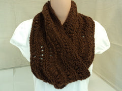 Handcrafted Wrap Cowl Brown Lace Design Alpaca Female Adult -- New No Tags