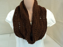 Handcrafted Wrap Cowl Brown Lace Design Alpaca Female Adult -- New No Tags