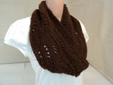 Handcrafted Wrap Cowl Brown Lace Design Alpaca Female Adult -- New No Tags