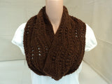 Handcrafted Wrap Cowl Brown Lace Design Alpaca Female Adult -- New No Tags