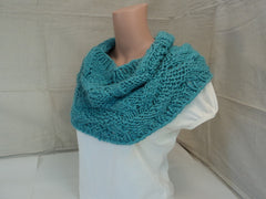 Handcrafted Wrap Cowl Teal Textured Alpaca Female Adult -- New No Tags