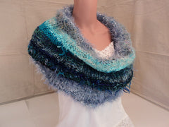 Handcrafted Wrap Reversible Cowl Teal Unique Wool Acrylic Female Adult -- New No Tags