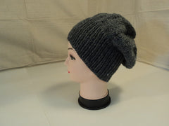 Handcrafted Reversible Slouchy Hat Medium Gray Textured 100% Merino Wool Female -- New No Tags