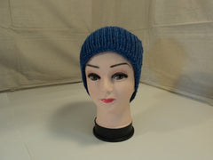 Handcrafted Reversible Slouchy Hat Ocean Blue Textured 100% Merino Wool Female -- New No Tags