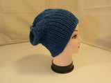 Handcrafted Reversible Slouchy Hat Ocean Blue Textured 100% Merino Wool Female -- New No Tags