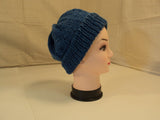 Handcrafted Reversible Slouchy Hat Ocean Blue Textured 100% Merino Wool Female -- New No Tags