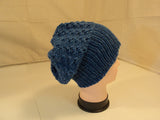 Handcrafted Reversible Slouchy Hat Ocean Blue Textured 100% Merino Wool Female -- New No Tags